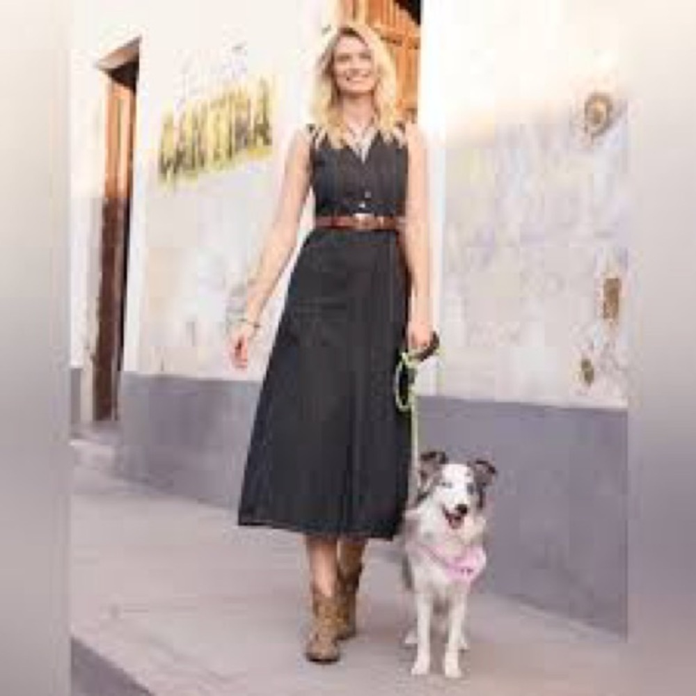 Sundance Poppy Denim Midi Dress Western Boho Cottagecore Prairie Black Size 16